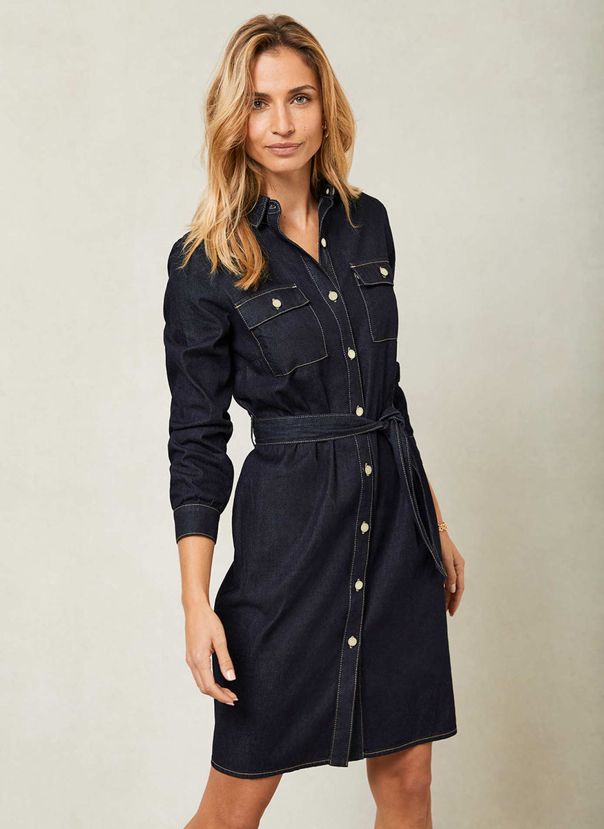 Indigo Denim Mini Shirt Dress – Mint Velvet